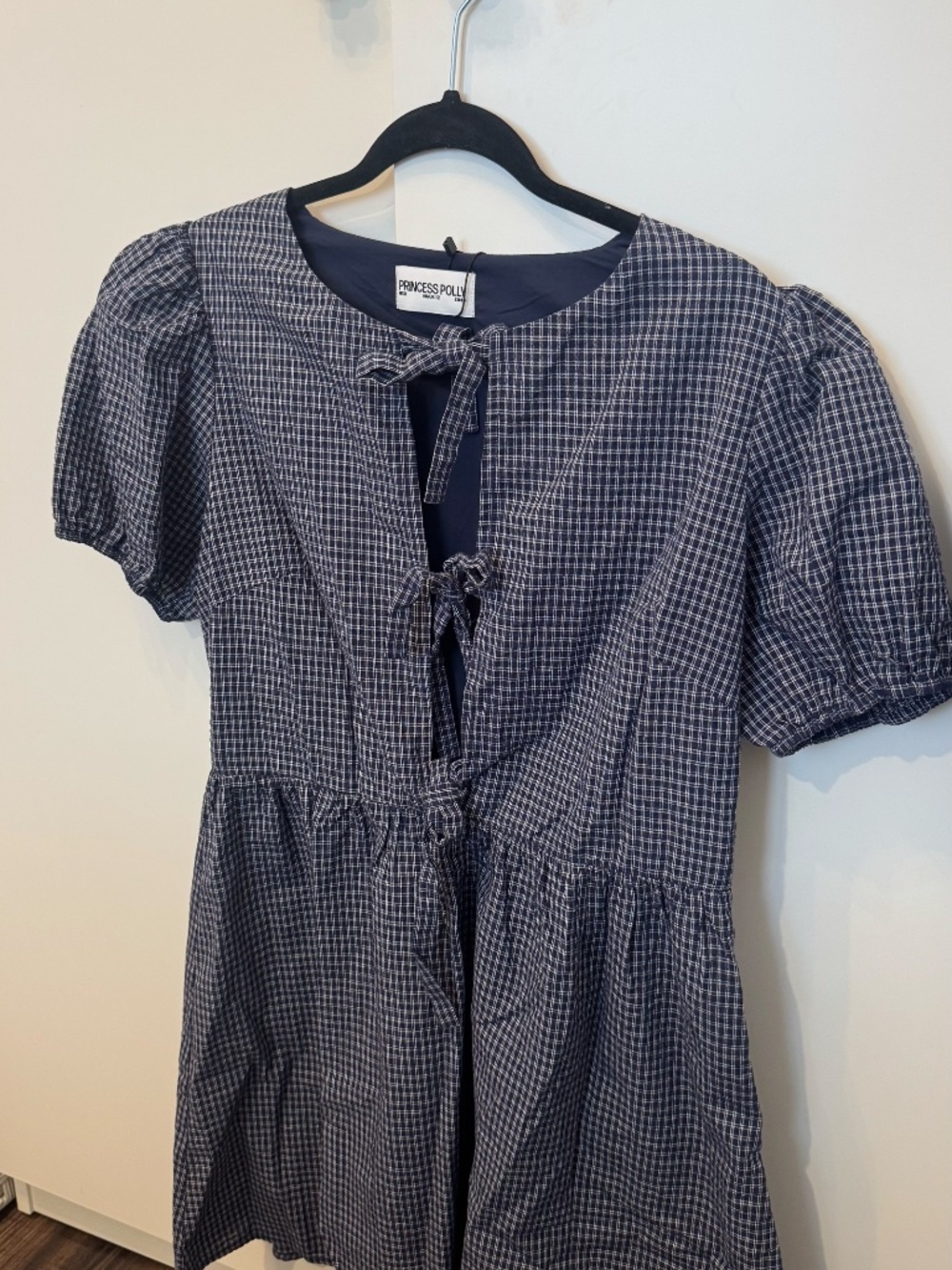 Bow Mini Dress Navy Check - Picture 2 of 5